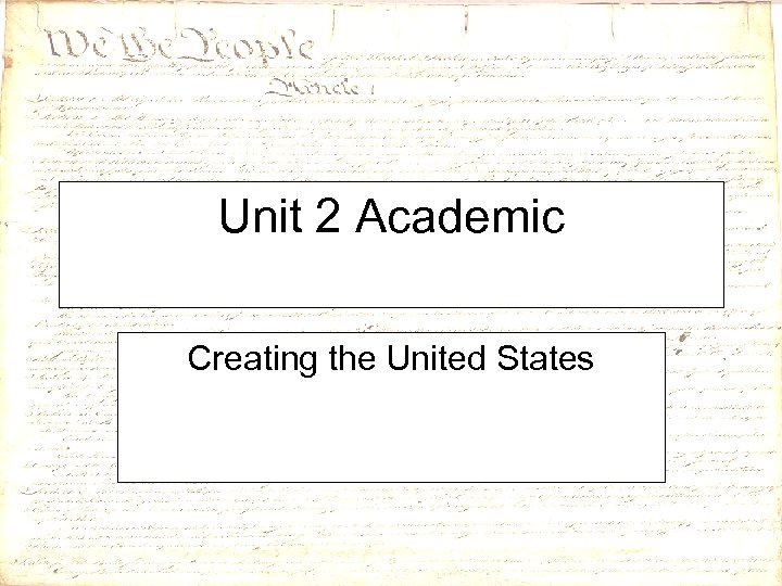 Unit 2 Academic Creating the United States 