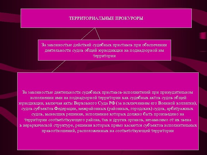ТЕРРИТОРИАЛЬНЫЕ ПРОКУРОРЫ За законностью действий судебных приставов при обеспечении деятельности судов общей юрисдикции на