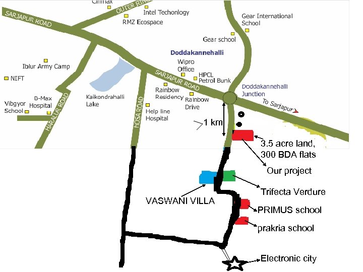 1 km 3. 5 acre land, 300 BDA flats Our project VASWANI VILLA Trifecta