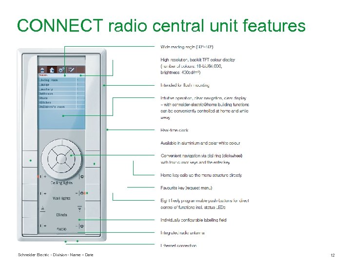 CONNECT radio central unit features Schneider Electric Division Name – Date 12 