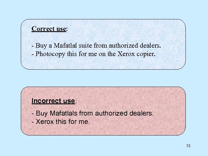 Correct use: - Buy a Mafatlal suite from authorized dealers. - Photocopy this for