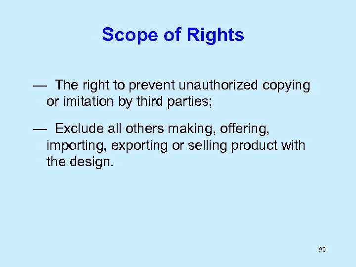 Scope of Rights — The right to prevent unauthorized copying or imitation by third