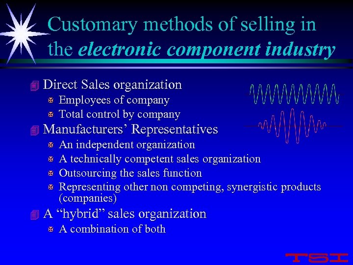 Customary methods of selling in the electronic component industry 4 Direct Sales organization X