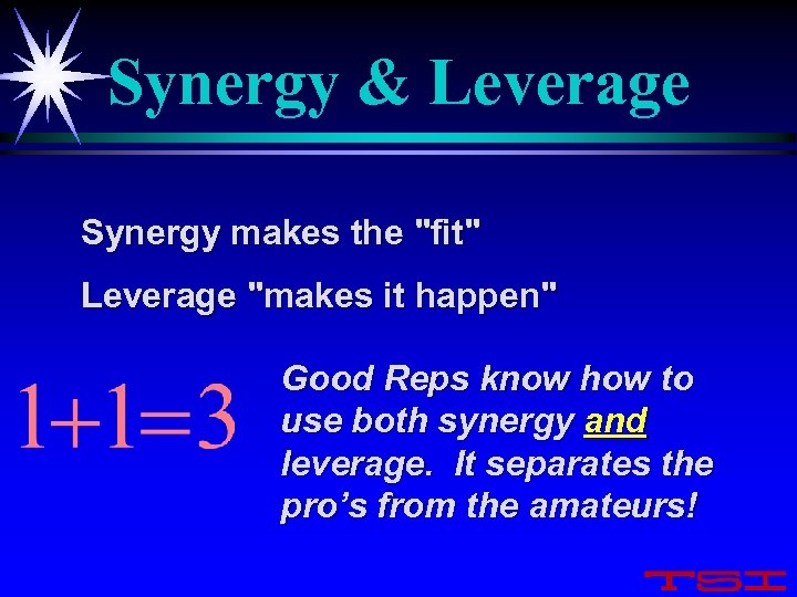 Synergy & Leverage Synergy makes the 