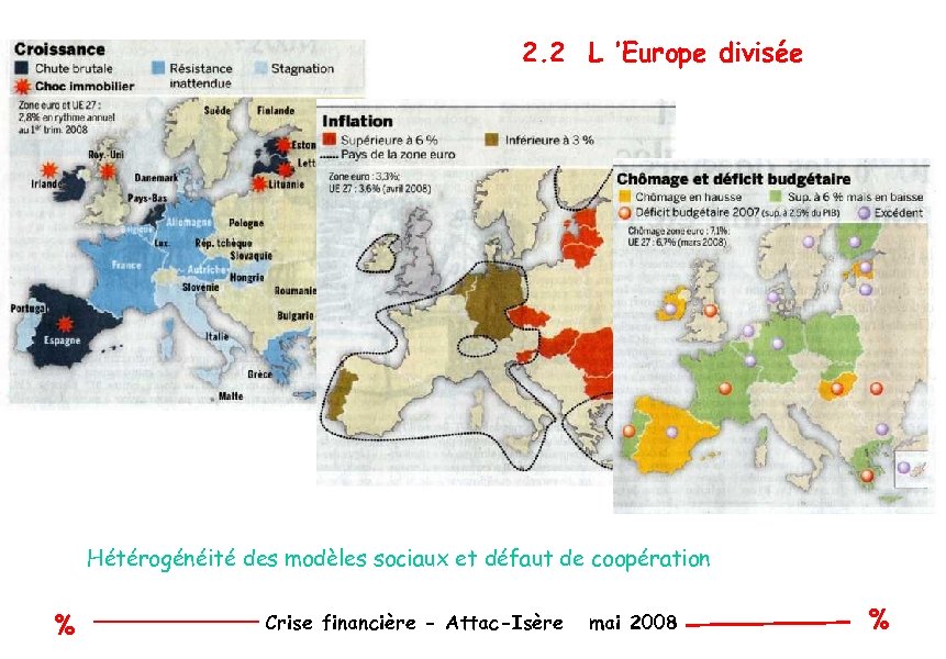 2. 2 L ’Europe divisée Hétérogénéité des modèles sociaux et défaut de coopération Crise