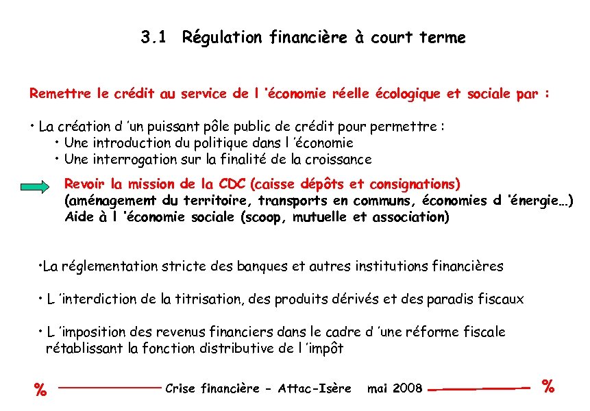 3. 1 Régulation financière à court terme Remettre le crédit au service de l