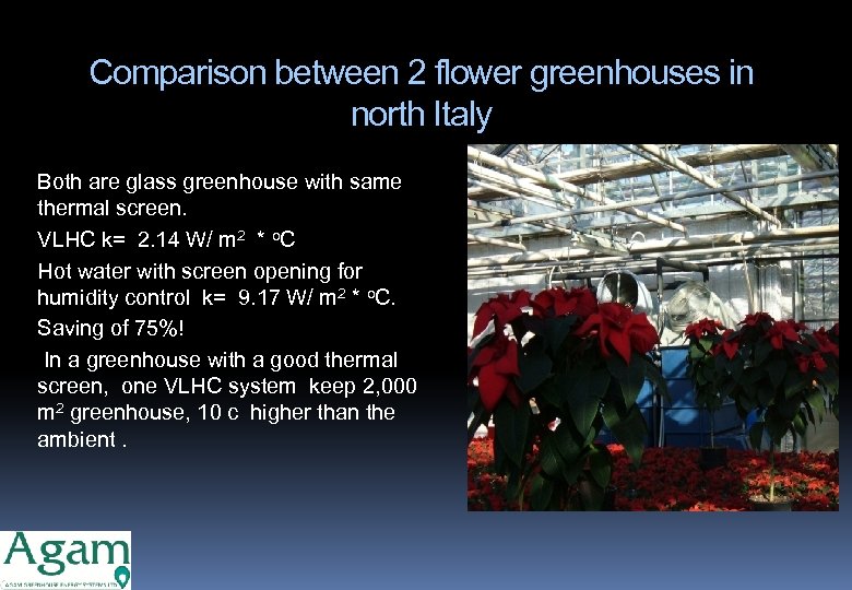 Comparison between 2 flower greenhouses in north Italy Both are glass greenhouse with same
