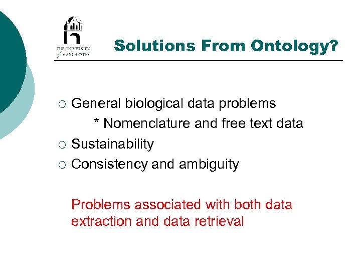 Solutions From Ontology? ¡ ¡ ¡ General biological data problems * Nomenclature and free