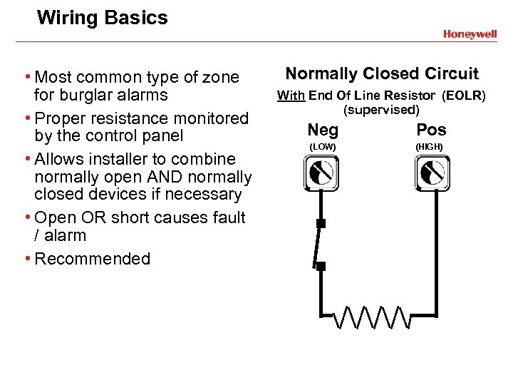 Wiring Basics • Most common type of zone for burglar alarms • Proper resistance