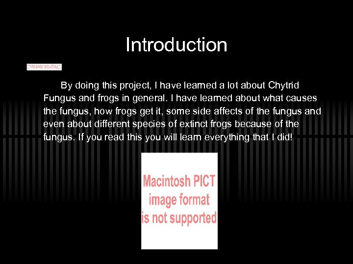 Introduction By doing this project, I have learned a lot about Chytrid Fungus and
