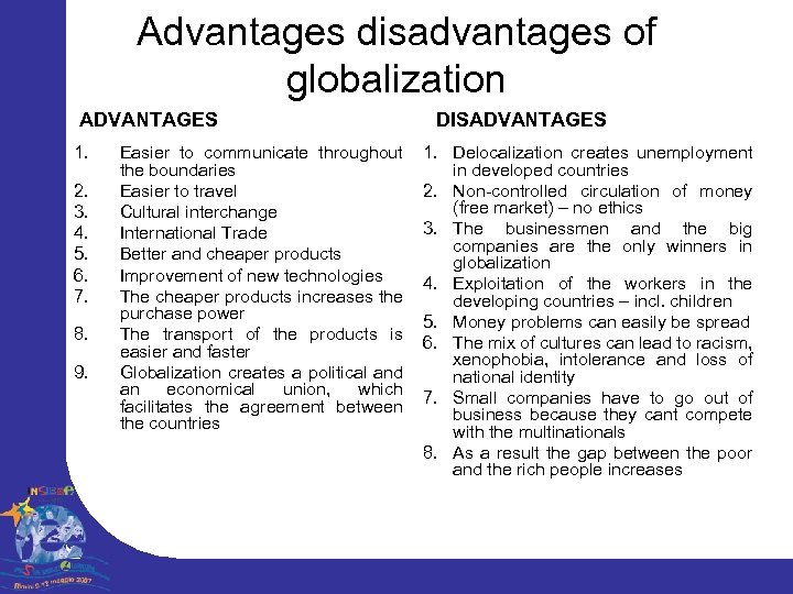 globalization disadvantages advantages