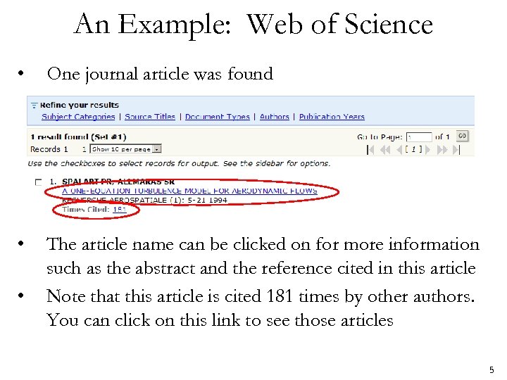 An Example: Web of Science • One journal article was found • The article