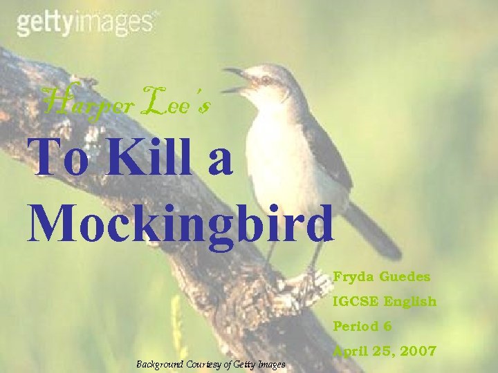 Harper Lee’s To Kill a Mockingbird Fryda Guedes IGCSE English Period 6 April 25,