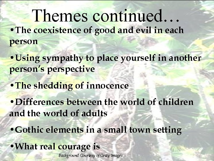Themes continued… • The coexistence of good and evil in each person • Using