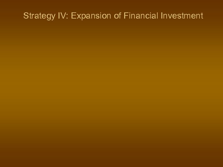 Strategy IV: Expansion of Financial Investment 