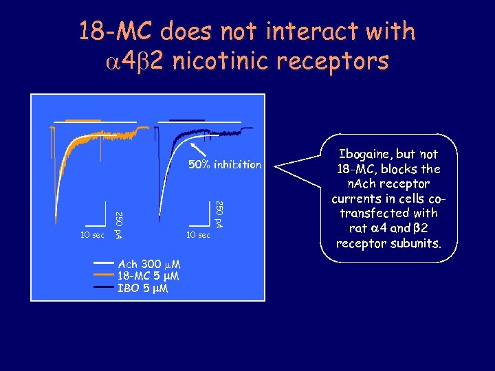 18 -MC does not interact with 4 2 nicotinic receptors 50% inhibition Ach 300