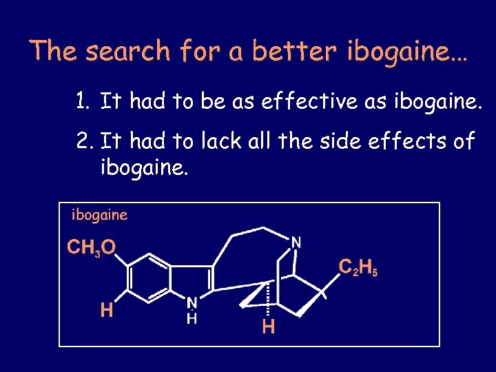 The search for a better ibogaine… 1. It had to be as effective as