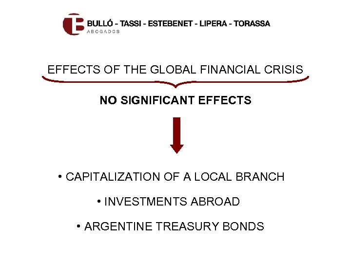 EFFECTS OF THE GLOBAL FINANCIAL CRISIS NO SIGNIFICANT EFFECTS • CAPITALIZATION OF A LOCAL