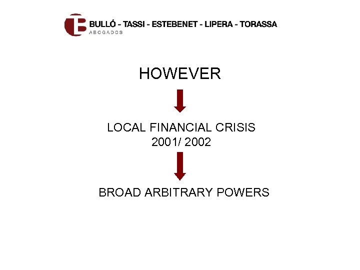 HOWEVER LOCAL FINANCIAL CRISIS 2001/ 2002 BROAD ARBITRARY POWERS 