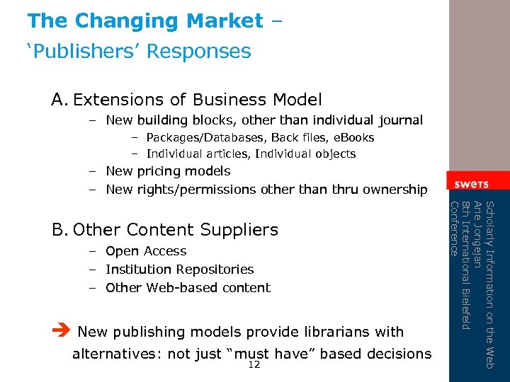 The Changing Market – ‘Publishers’ Responses A. Extensions of Business Model – New building