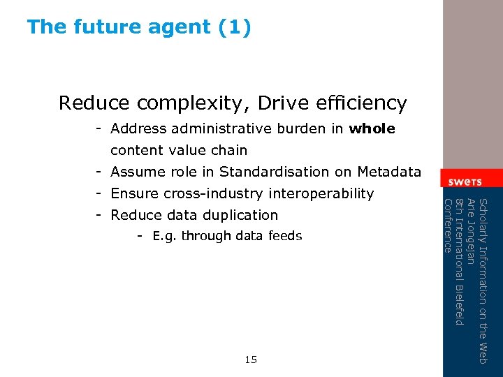 The future agent (1) Reduce complexity, Drive efficiency - Address administrative burden in whole