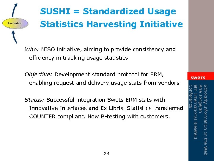 SUSHI = Standardized Usage Statistics Harvesting Initiative Who: NISO initiative, aiming to provide consistency