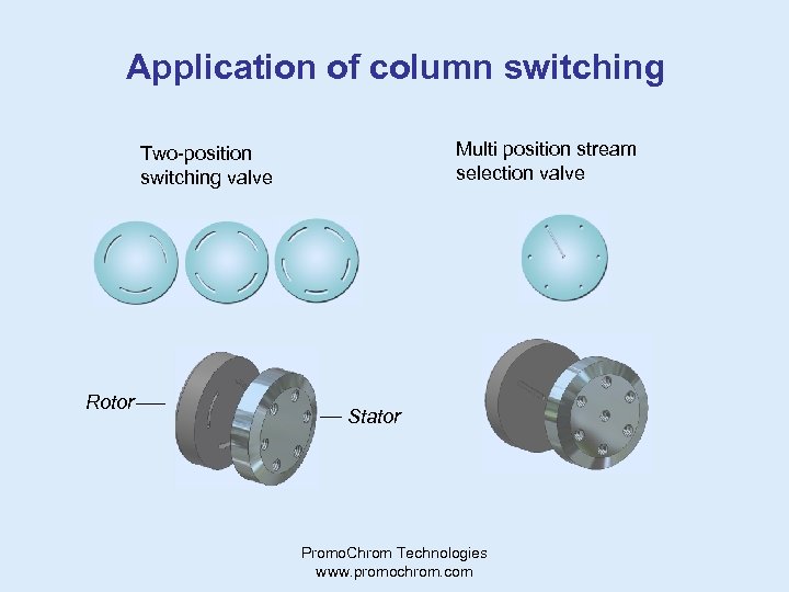 Application of column switching Multi position stream selection valve Two-position switching valve Rotor Stator