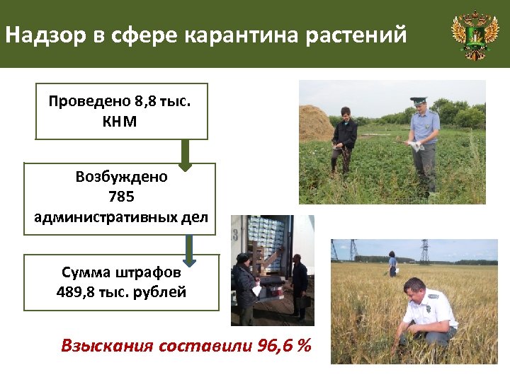 Надзор в сфере карантина растений Проведено 8, 8 тыс. КНМ Возбуждено 785 административных дел