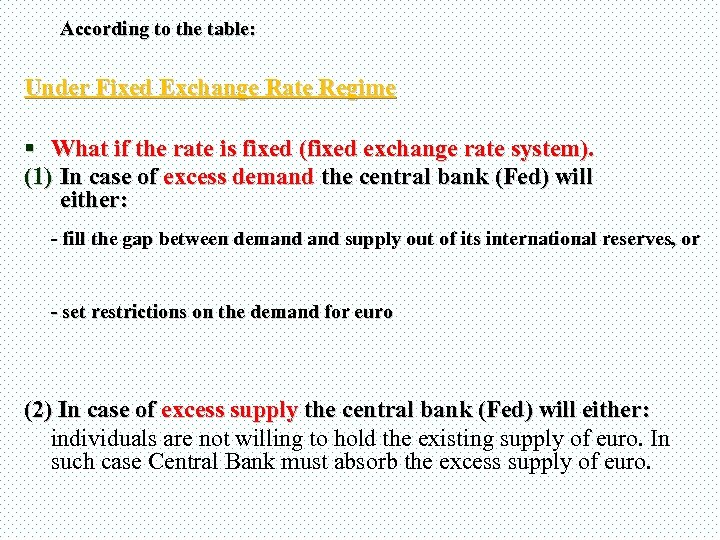 According to the table: Under Fixed Exchange Rate Regime § What if the rate