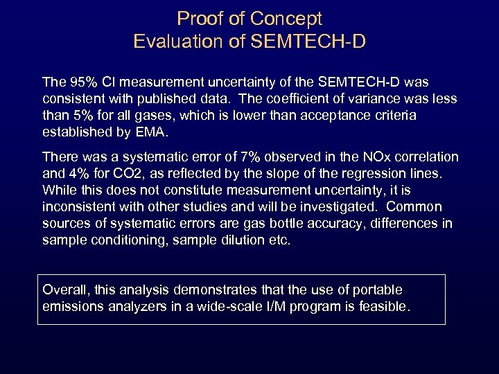 Proof of Concept Evaluation of SEMTECH-D The 95% CI measurement uncertainty of the SEMTECH-D