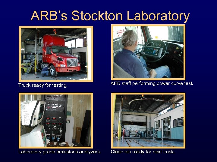 ARB’s Stockton Laboratory Truck ready for testing. ARB staff performing power curve test. Laboratory