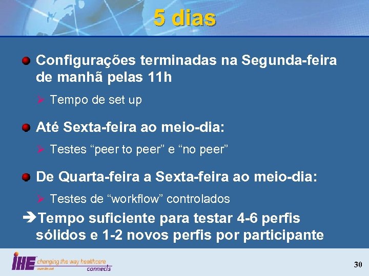 5 dias Configurações terminadas na Segunda-feira de manhã pelas 11 h Ø Tempo de