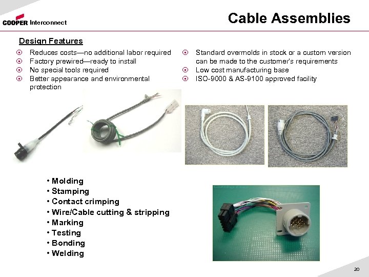 Interconnect Cable Assemblies Design Features ¤ ¤ Reduces costs—no additional labor required Factory prewired—ready