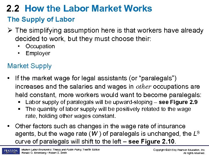 2. 2 How the Labor Market Works The Supply of Labor Ø The simplifying