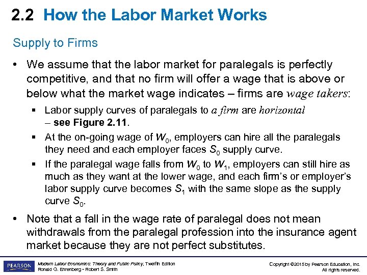 2. 2 How the Labor Market Works Supply to Firms • We assume that