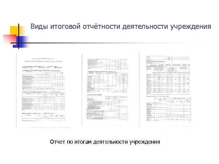 Виды итоговой отчётности деятельности учреждения Отчет по итогам деятельности учреждения 