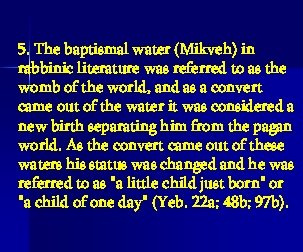 5. The baptismal water (Mikveh) in rabbinic literature was referred to as the womb