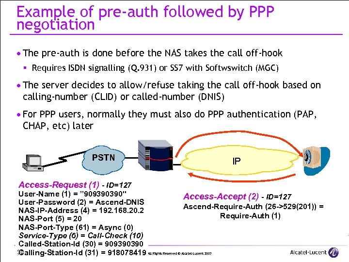 Example of pre-auth followed by PPP negotiation · The pre-auth is done before the