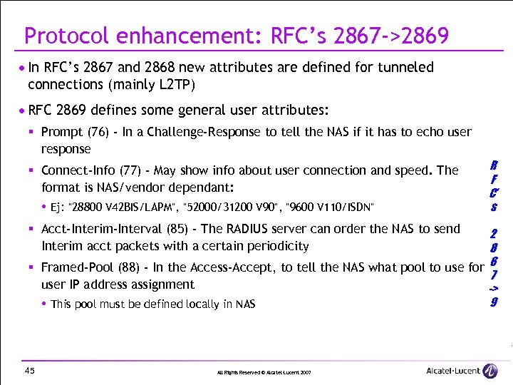 Protocol enhancement: RFC’s 2867 ->2869 · In RFC’s 2867 and 2868 new attributes are