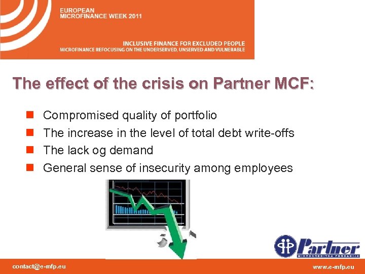The effect of the crisis on Partner MCF: n n Compromised quality of portfolio
