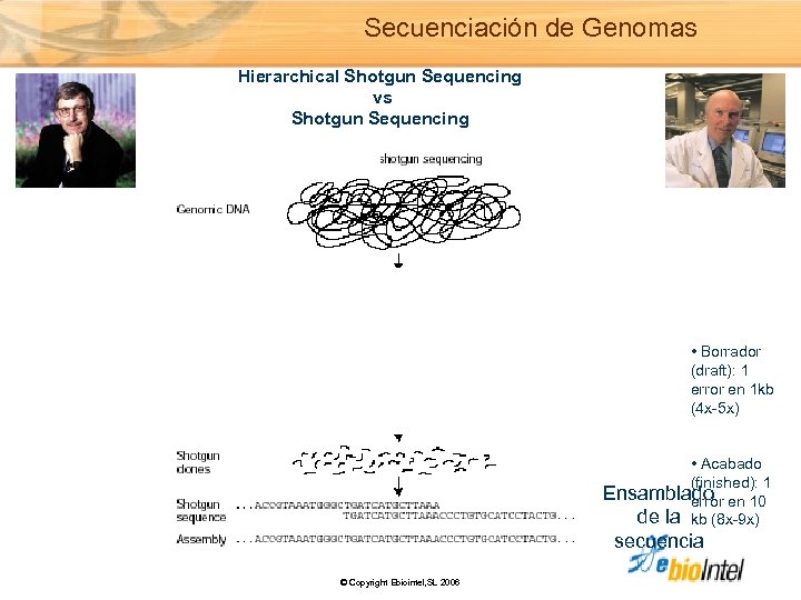 Secuenciación de Genomas Hierarchical Shotgun Sequencing vs Shotgun Sequencing • Borrador (draft): 1 error