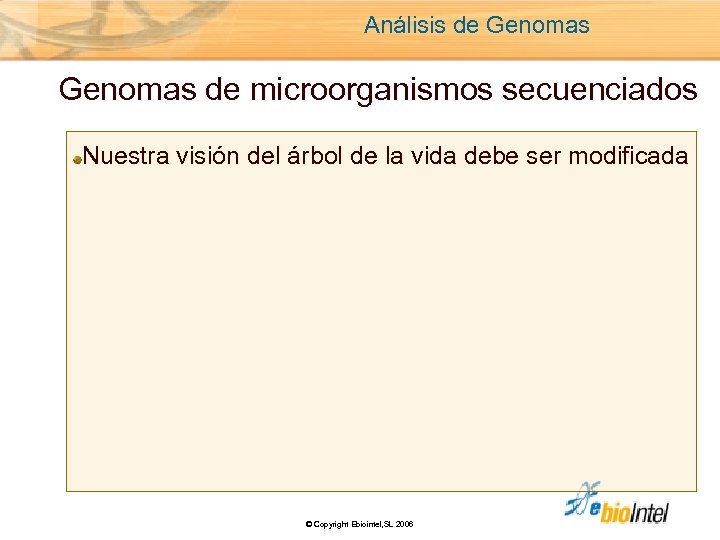 Análisis de Genomas de microorganismos secuenciados Nuestra visión del árbol de la vida debe