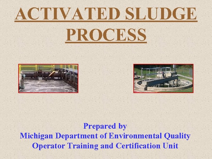 ACTIVATED SLUDGE PROCESS Prepared by Michigan Department of Environmental Quality Operator Training and Certification