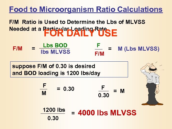 Food to Microorganism Ratio Calculations F/M Ratio is Used to Determine the Lbs of