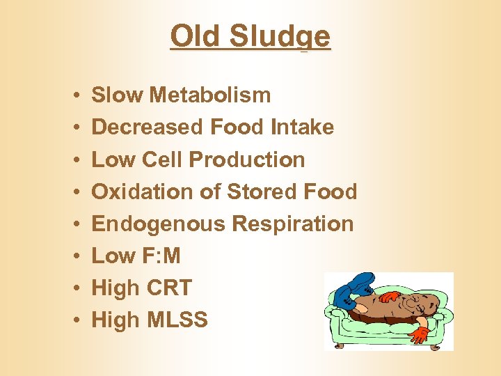 Old Sludge • • Slow Metabolism Decreased Food Intake Low Cell Production Oxidation of