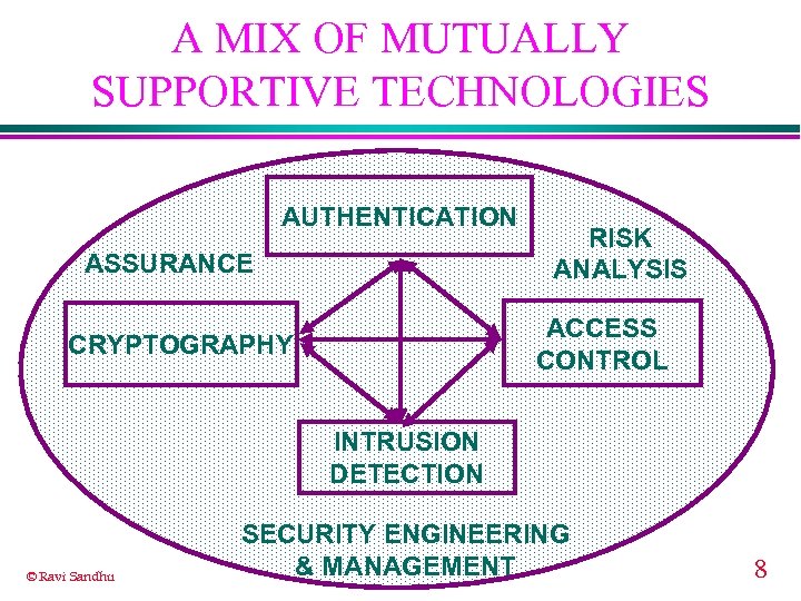 A MIX OF MUTUALLY SUPPORTIVE TECHNOLOGIES AUTHENTICATION ASSURANCE RISK ANALYSIS ACCESS CONTROL CRYPTOGRAPHY INTRUSION