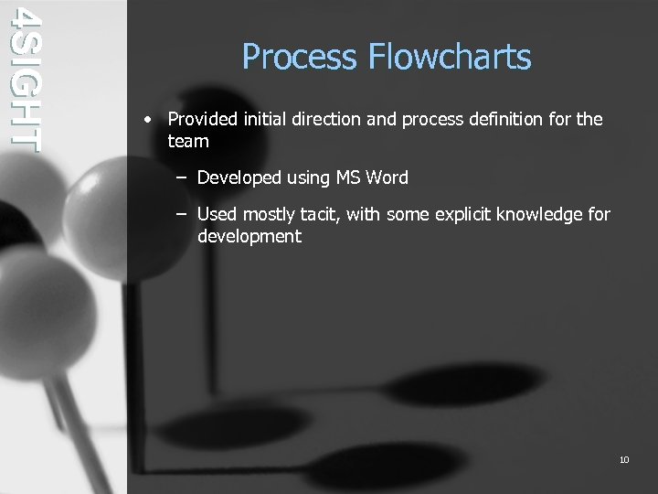 4 SIGHT Process Flowcharts • Provided initial direction and process definition for the team