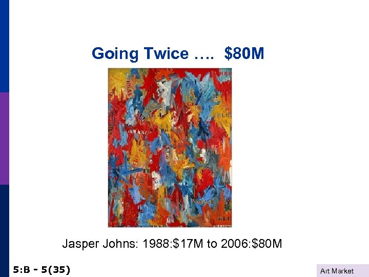 Going Twice …. $80 M Jasper Johns: 1988: $17 M to 2006: $80 M