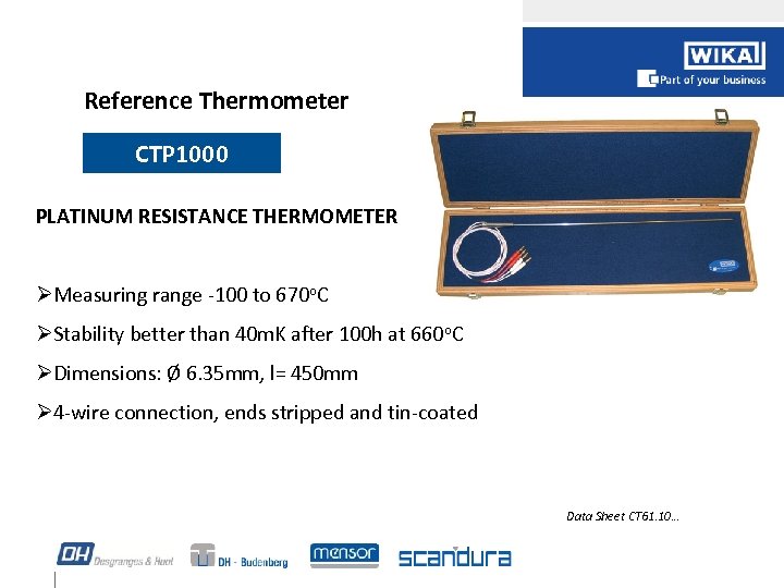 Reference Thermometer CTP 1000 PLATINUM RESISTANCE THERMOMETER ØMeasuring range -100 to 670 o. C