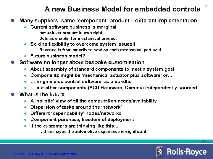 A new Business Model for embedded controls 16 l Many suppliers, same ‘component’ product